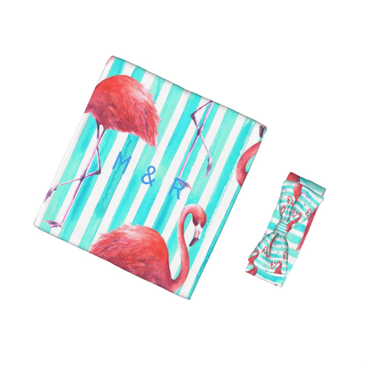Flamingo Baby Swaddle Blanket & Bow Headband Set | 0–6 Months