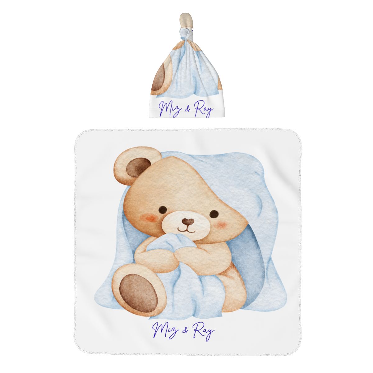 Teddy Bear' Swaddle Blanket & Beanie Hat Set