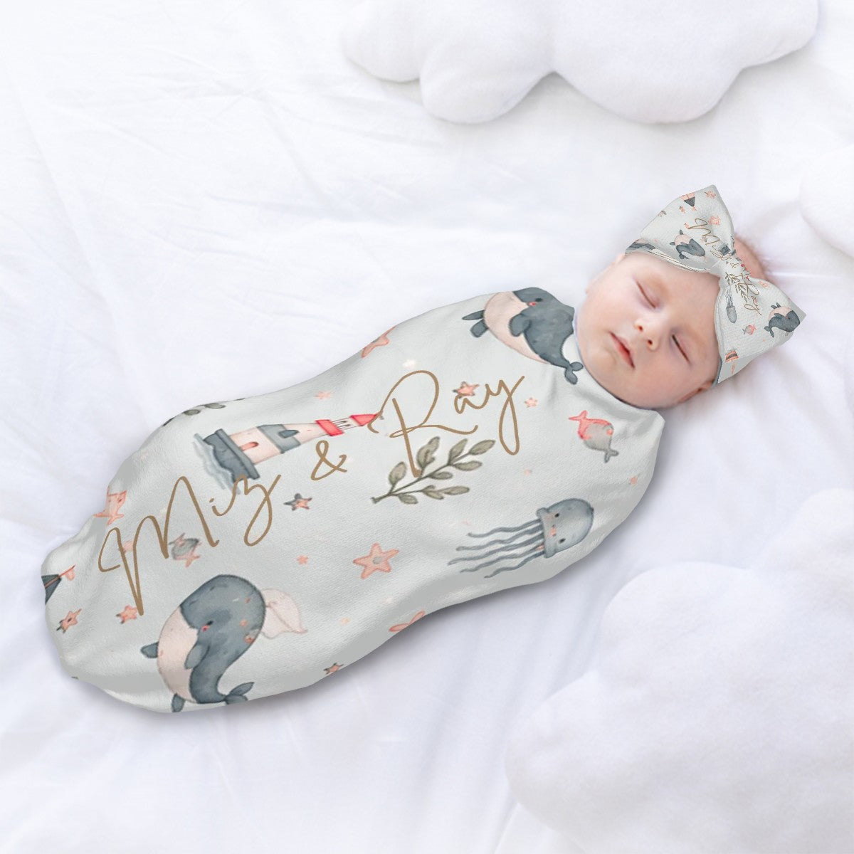 Miz & Ray Baby Swaddle Sack & Bow Headband Set