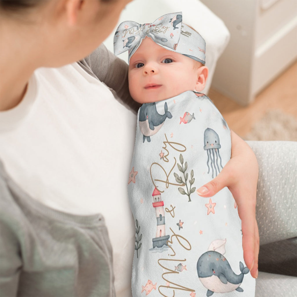 Miz & Ray Baby Swaddle Sack & Bow Headband Set