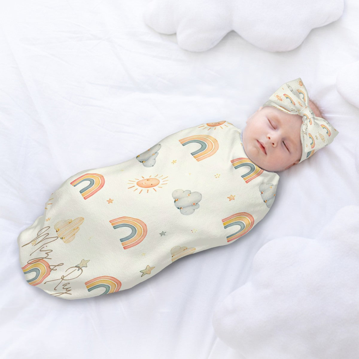 Rainbow Baby Swaddle Sack with Bow Headband | 0–6 Months