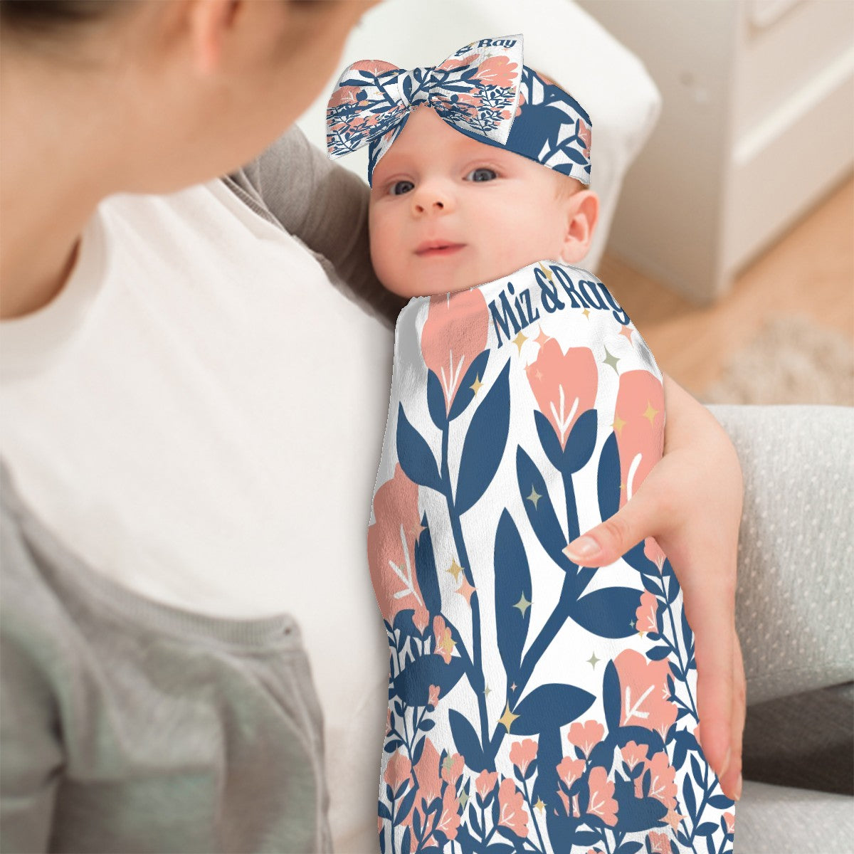 Miz & Ray Flower Baby Swaddle Sack & Bow Headband Set | 0–6 Months